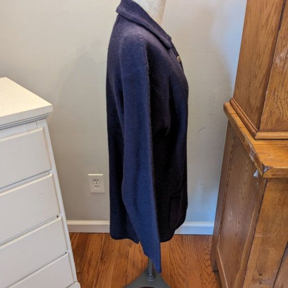 Vintage Karen Scott Size L Cardigan Sweater Duster Pockets Blue Pure Wool Preppy - Picture 2 of 7